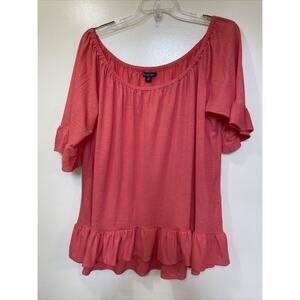 Roamans Womens Plus Size 1X 22-24 Top Coral Ruffle On or Off Shoulder Blouse